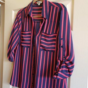 Express Portofino Shirt Button Down Long Sleeve Roll Tab Blouse Size Large